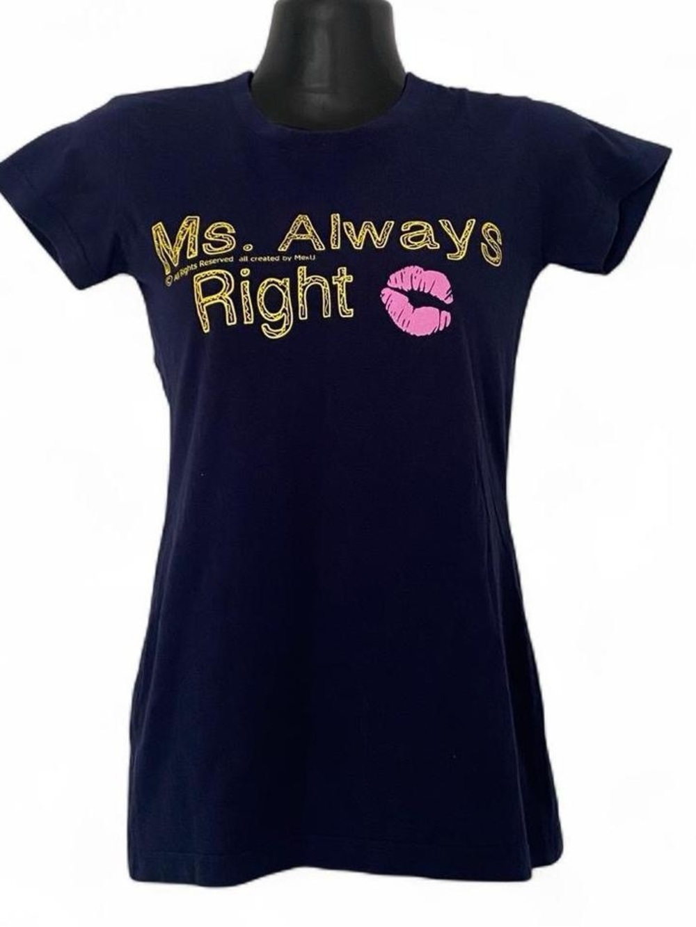Navy Blue ‘Ms Always Right' Funny Graphic Tee with Pink Lip Accent